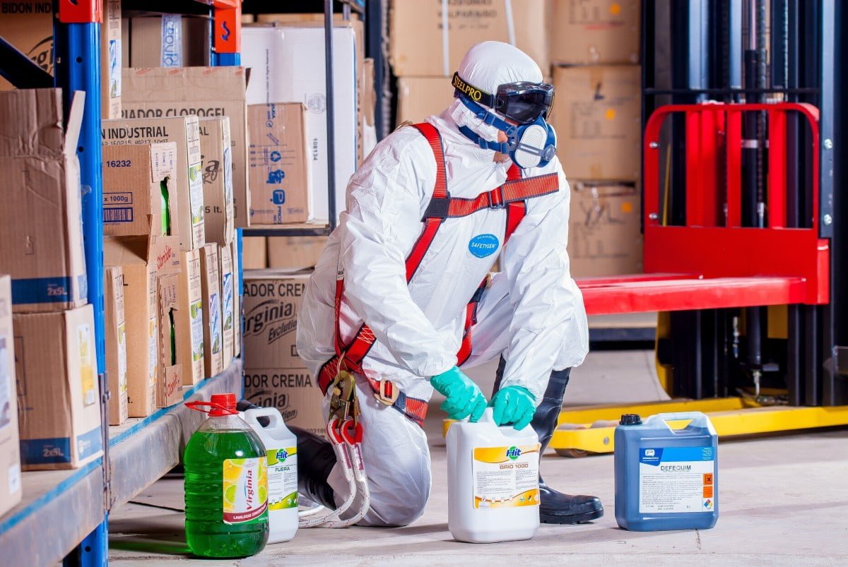 PPE white uniform and chemical products